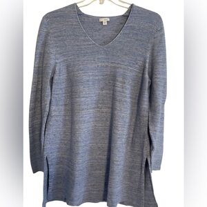Pure Jill Women’s V-Neck Tunic Sweater Heather Blue Linen Blend Size XL